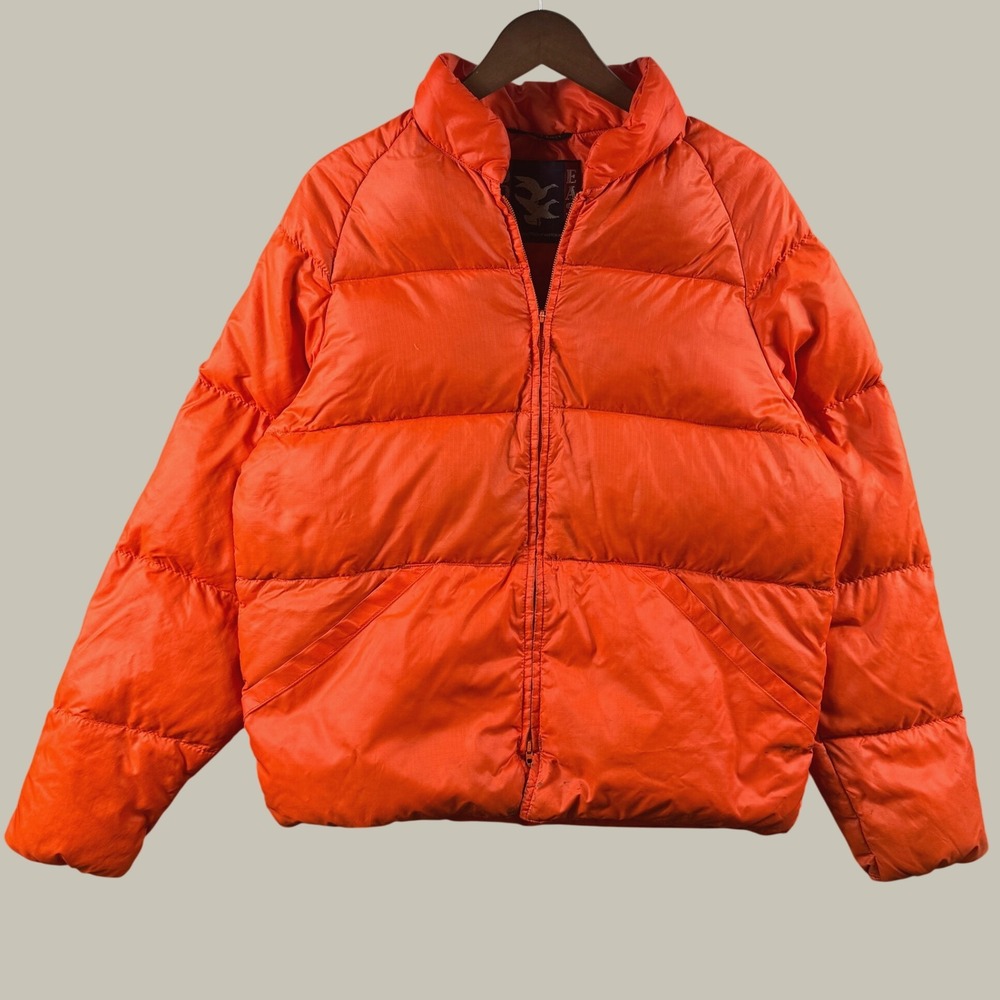 Vintage Down East Puffer Jacket Men L Orange Quilted Ripstop Down Talon Zip 70s